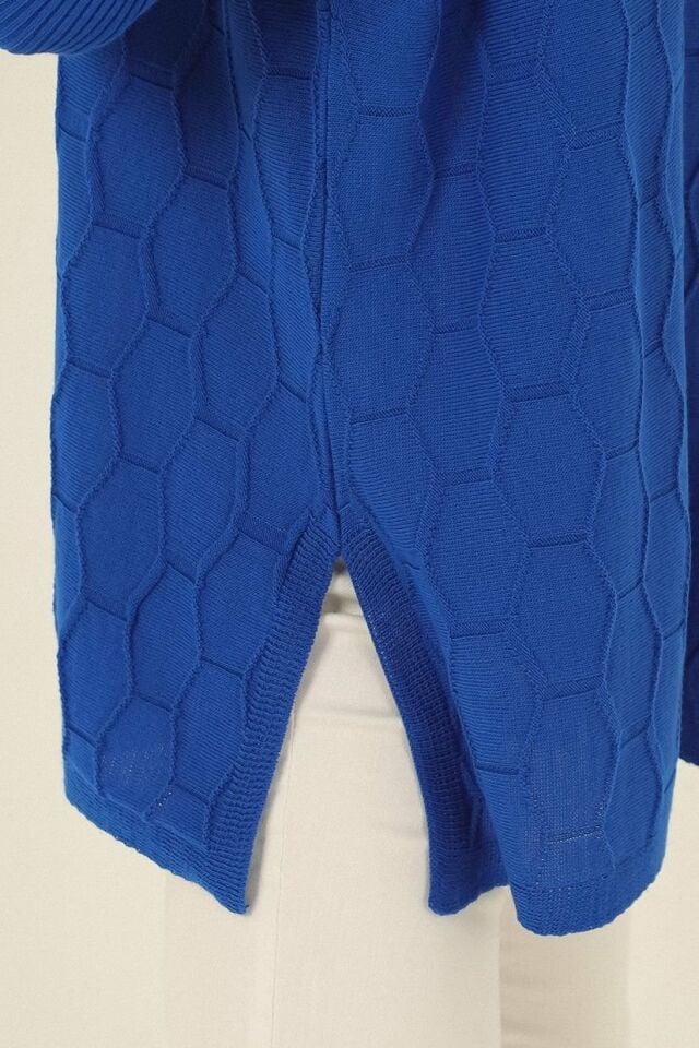 Kadın Saks Mavi Petek Desen İnce Panço Triko Kazak