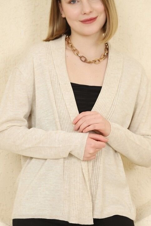 Kadın Bej Fitilli İnce Triko Hırka