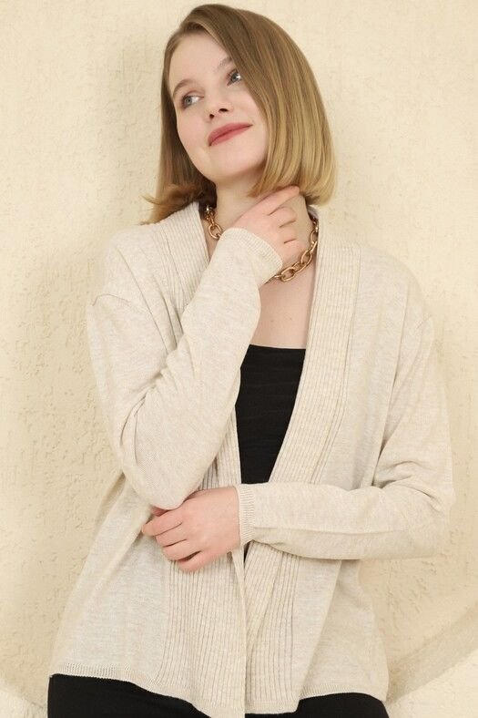 Kadın Bej Fitilli İnce Triko Hırka