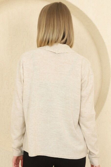 Kadın Bej Fitilli İnce Triko Hırka