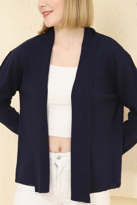 Kadın Lacivert Fitilli İnce Triko Hırka