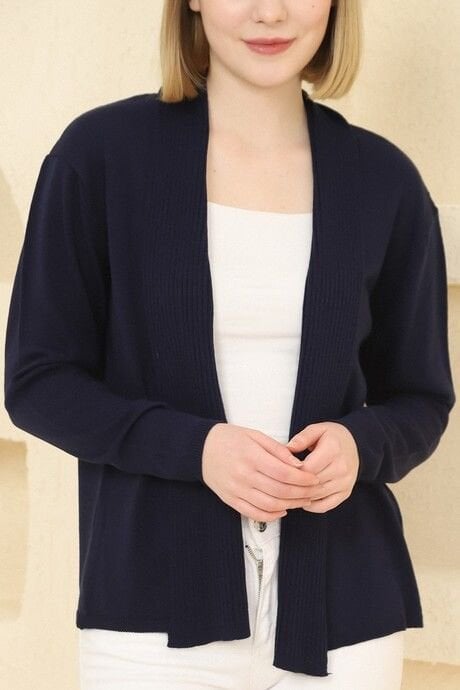 Kadın Lacivert Fitilli İnce Triko Hırka