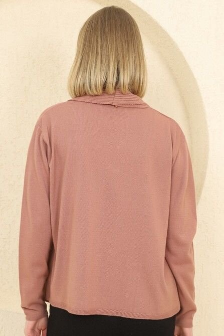 Kadın Gül Kurusu Fitilli İnce Triko Hırka