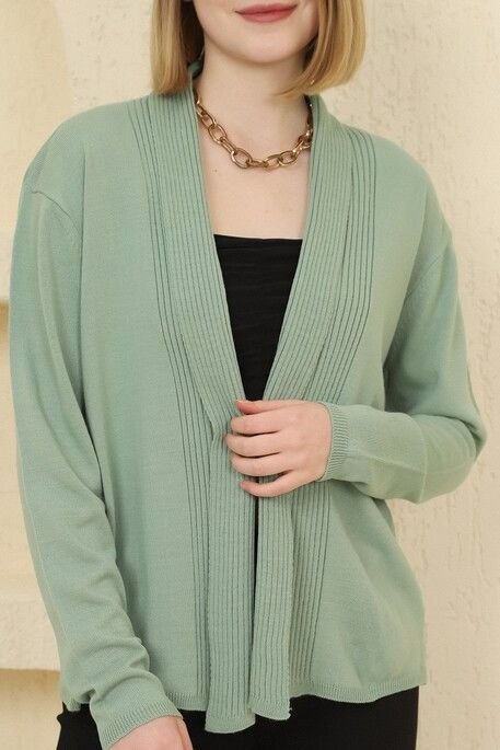 Kadın Çağla Yeşil Fitilli İnce Triko Hırka