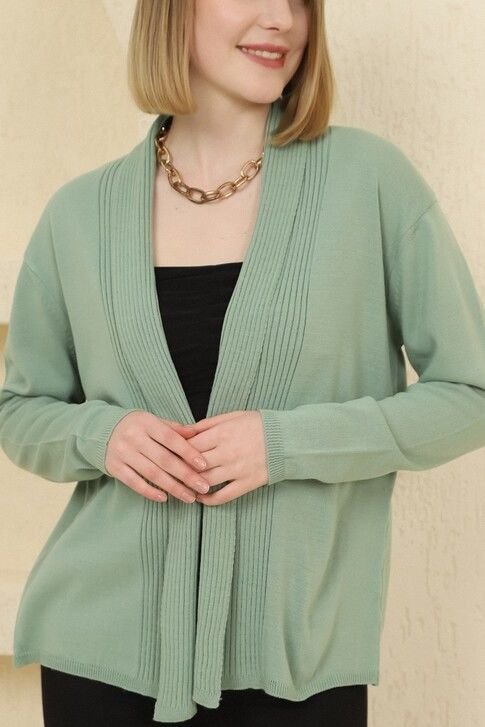 Kadın Çağla Yeşil Fitilli İnce Triko Hırka