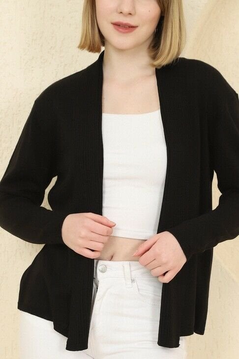 Kadın Siyah Fitilli İnce Triko Hırka