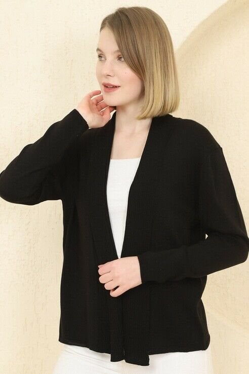 Kadın Siyah Fitilli İnce Triko Hırka