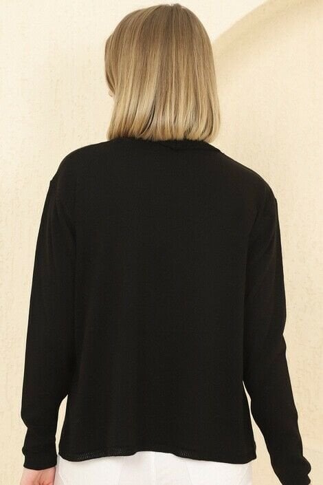 Kadın Siyah Fitilli İnce Triko Hırka