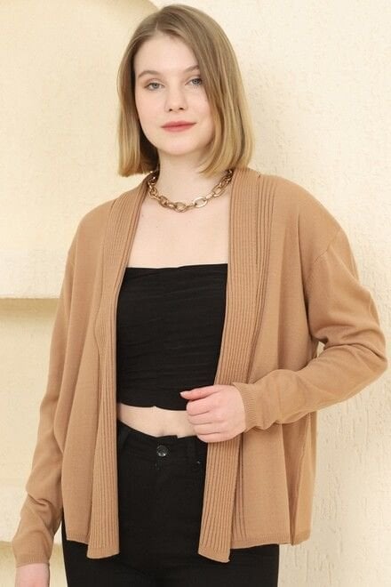 Kadın Kamel Fitilli İnce Triko Hırka