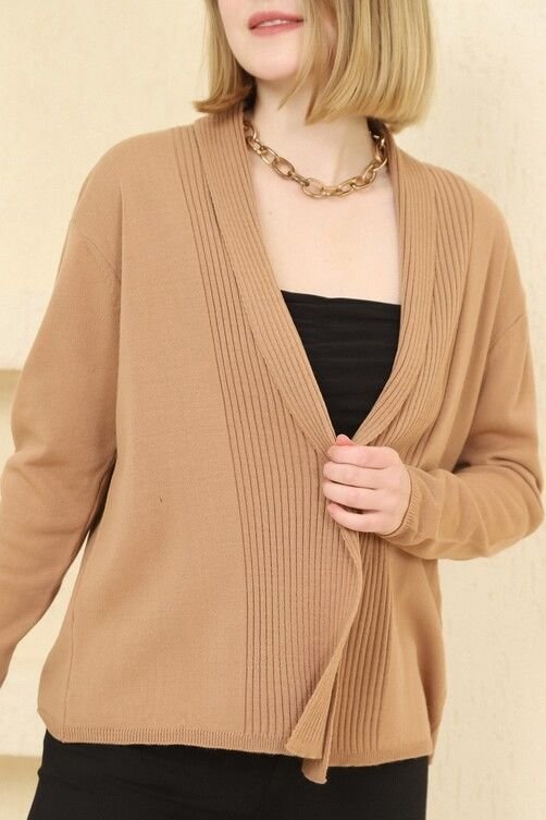 Kadın Kamel Fitilli İnce Triko Hırka