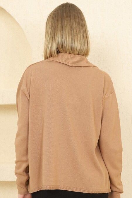 Kadın Kamel Fitilli İnce Triko Hırka