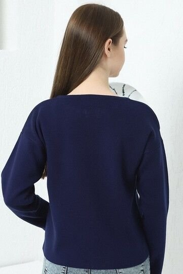 Kadın Lacivert Çelik Örgü Fermuarlı Triko Hırka