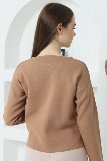 Kadın Kamel Çelik Örgü Fermuarlı Triko Hırka