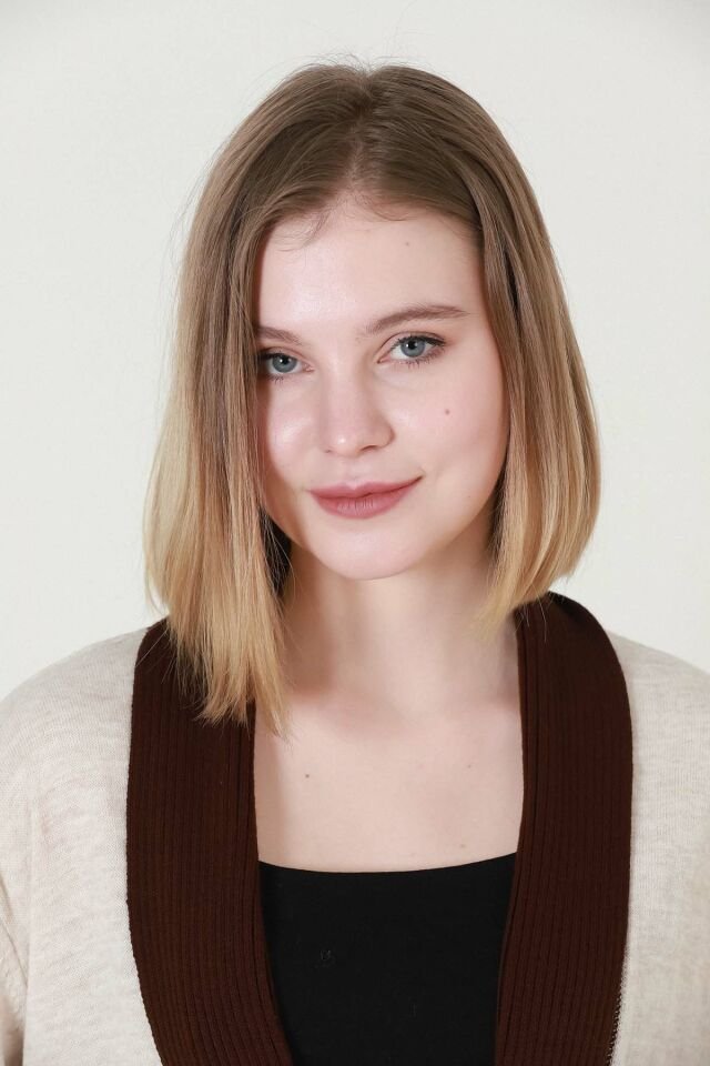 Kadın Bej Kahverengi İki Renk Desenli Kısa Triko Hırka