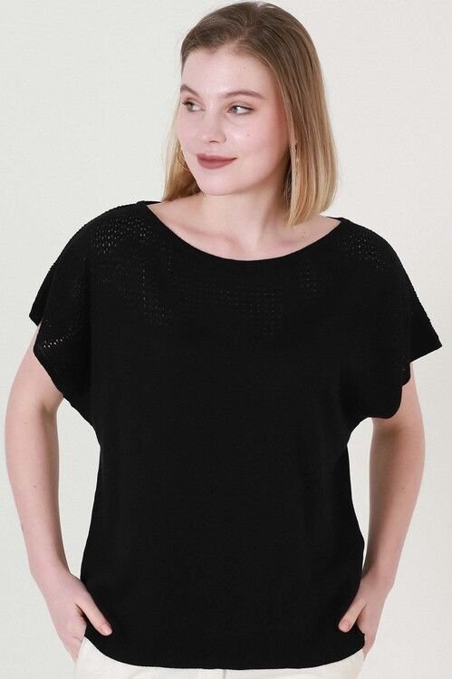 Kadın Siyah Göğüs Ajurlu Yazlık İnce Triko Bluz