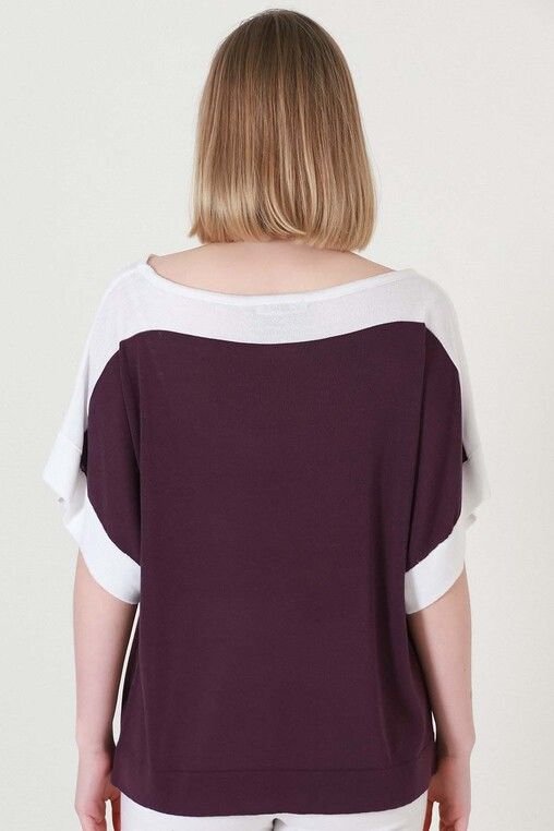 Kadın Bordo Ekru Kuşaklı Yazlık İnce Triko Bluz