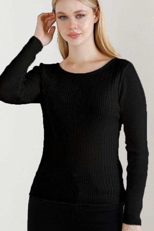 Kadın Siyah Kayık Yaka Triko Kazak