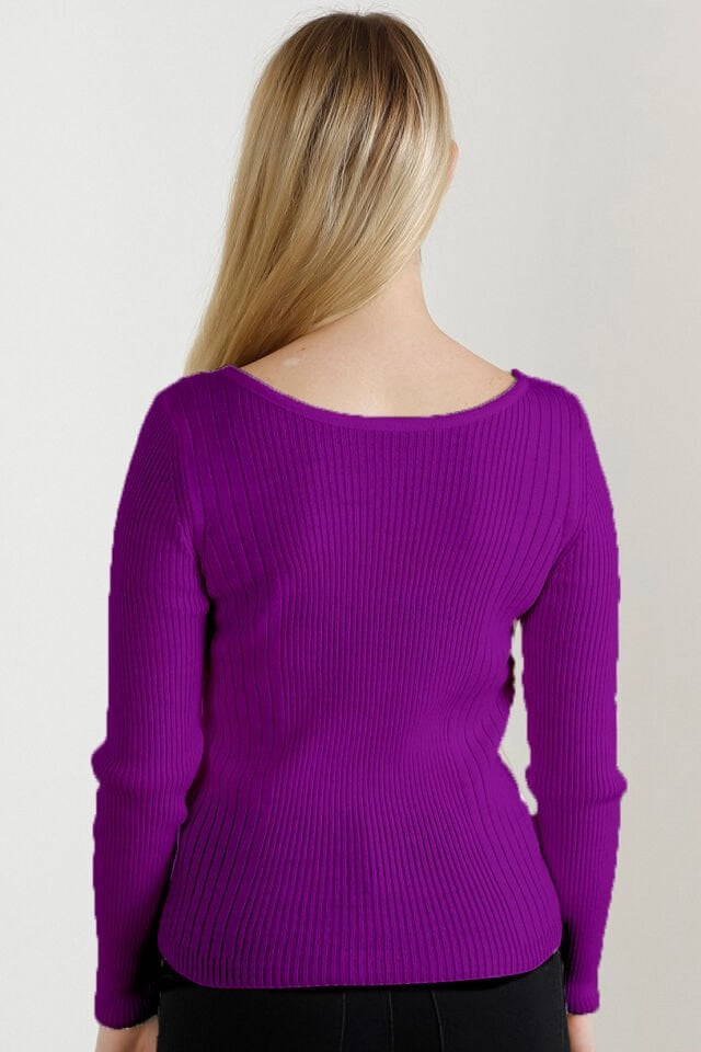 Kadın Mor Kayık Yaka Triko Kazak