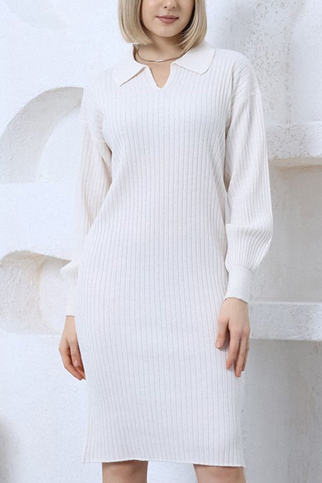 Vanilya Polo Yaka Uzun Triko Elbise