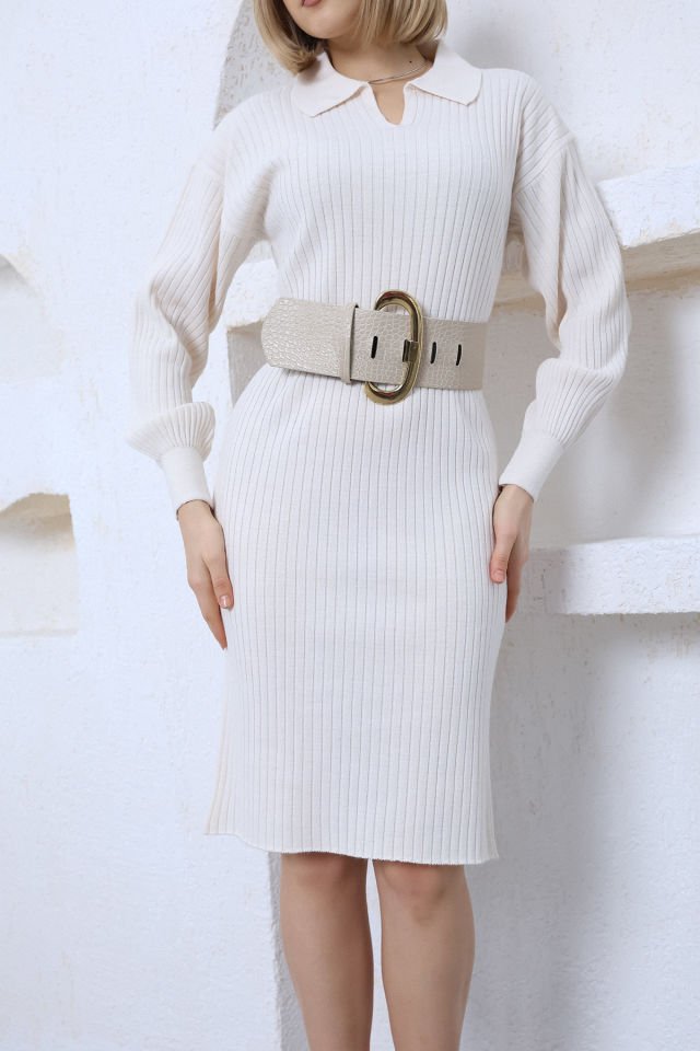 Vanilya Polo Yaka Uzun Triko Elbise