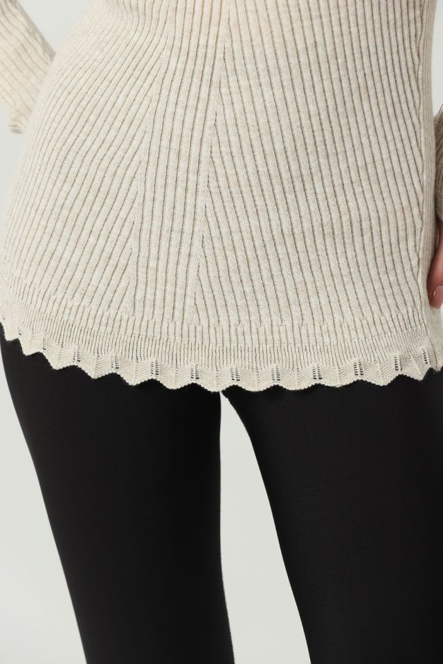 Kadın Kol ve Yaka Ucu Dantel Triko Kazak Bej