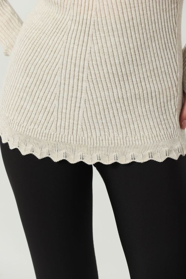 Kadın Kol ve Yaka Ucu Dantel Triko Kazak Bej